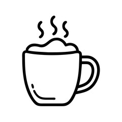 Hot chocolate mug with steam on white background, concept of icon, Christmas, New Year's Eve  