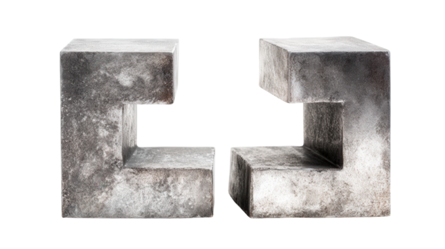 Modern metal bookend set background isolated on a Transparent background, PNG file.