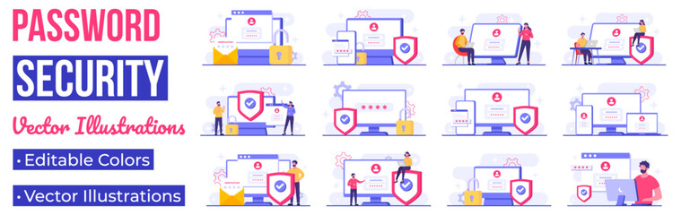 Personal data protection, Cyber security, Internet security or information privacy, Password protection flat vector illustration for landing page, mobile app, flyer, template, web banner, infographic