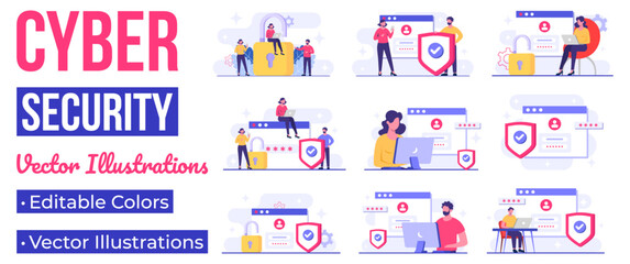 Personal data protection, Cyber security, Internet security or information privacy, Password protection flat vector illustration for landing page, mobile app, flyer, template, web banner, infographic
