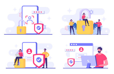  Personal data protection, Cyber security, Internet security or information privacy, Password protection flat vector illustration, Facial recognition, Face identity, Biometric identification