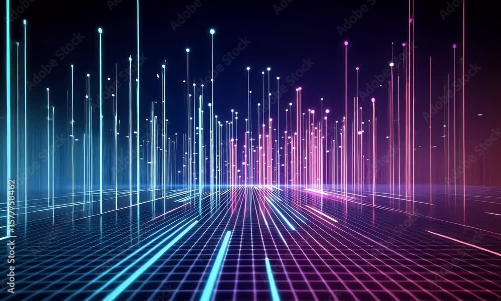 Aufkleber abstract digital line background with glowing dots and lines forming an illuminated gradient of blue