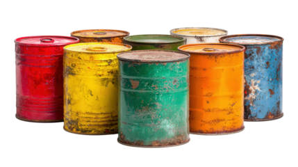 Old paint cans background isolated on a Transparent background, PNG file.