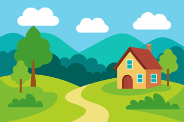 Fototapeta premium Bright Sky and Cloudy Open Nature Scene