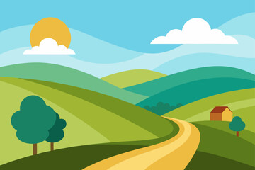 Fototapeta premium Serene Countryside With Hills And Dirt Road