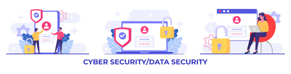Personal data protection, Cyber security, Internet security or information privacy, Password protection flat vector illustration for landing page, mobile app, flyer, template, web banner, infographic