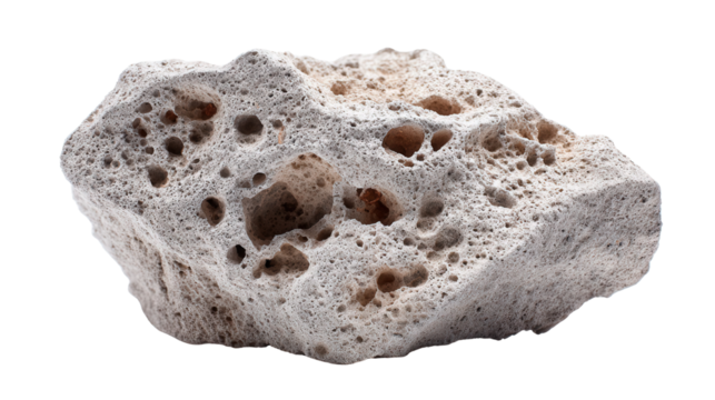 Pumice light porous mineral lump background isolated on a Transparent background, PNG file.