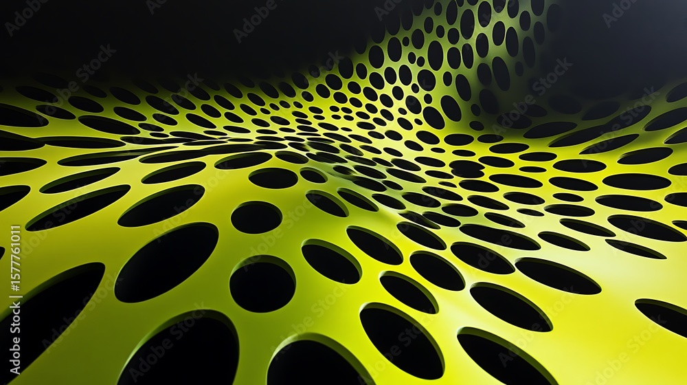 Poster a layered background of lime-green concentric circles pulsing over a black void, emitting soft geome