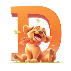 Playful illustration of a happy dog with letter d transparent background cheerful environment for kids