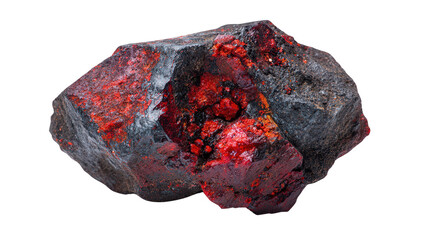 Realgar red arsenic mineral lump background isolated on a Transparent background, PNG file.