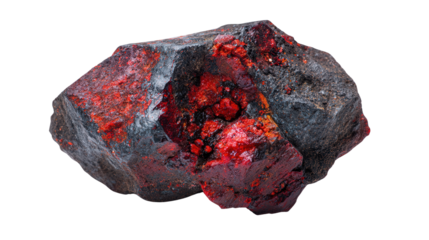 Realgar red arsenic mineral lump background isolated on a Transparent background, PNG file.