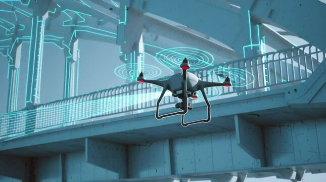 Drone inspection of a bridge with holographic scanning technology creating a 3D render