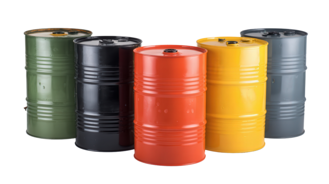 Recycled industrial plastic drums background isolated on a Transparent background, PNG file.