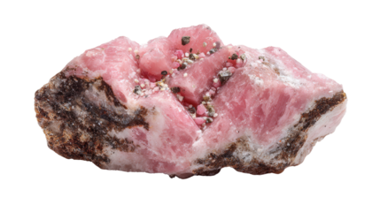Rhodochrosite pink manganese mineral lump background isolated on a Transparent background, PNG file.