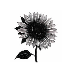 Black Silhouette of a Blooming Sunflower