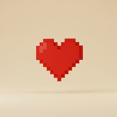 Digital love shown by an pixelated red heart on a tan background.