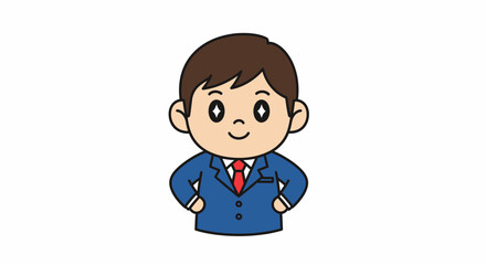 Cartoon Businessman with Sparkling Eyes and Red Tie in Blue Suit