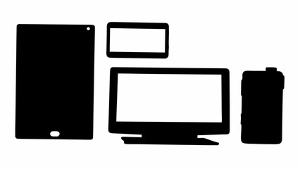 Silhouette of various electronic devices on white