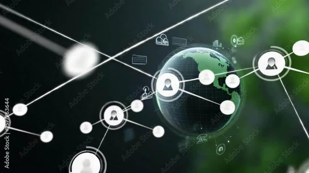 Aufkleber global network and connection: an intricate network of interconnected digital nodes and lines intert