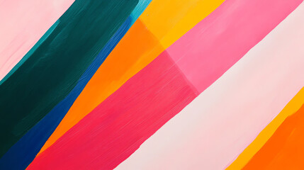 Diagonal abstract stripes in soft pink, dark green, orange, and royal blue