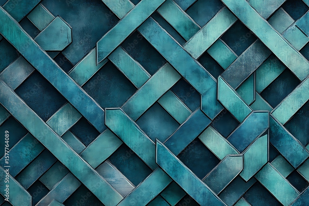 Poster • a seamless background of interlocking hexagons in varying shades of cyan and charcoal, layered wit