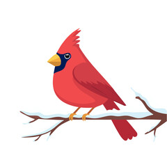 Obraz premium Red Cardinal Bird on a Snowy Branch Icon Isolated on a Transparent Background 