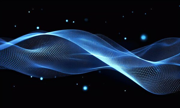 Blue background with smooth, curved lines, simple shapes, minimalistic design, glowing lights, gradients, vector graphics, 