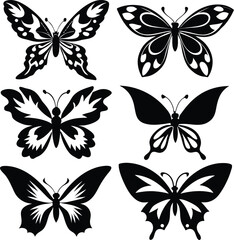 Obraz premium Black Butterfly Silhouette Vector Set – Tribal and Decorative Ink Style Designs