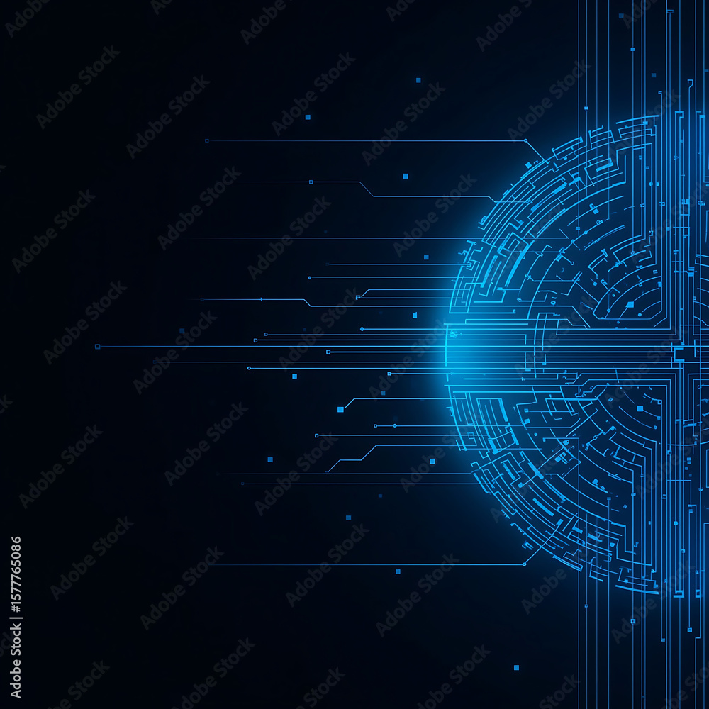 Poster futuristic blue digital technology vector illustration with data lines and a technical blueprint pat