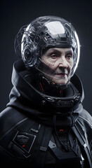 Female Astronaut with Digital Suit and Advanced Cybernetic Helmet