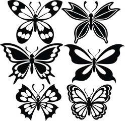 Obraz premium Black Butterfly Silhouette Vector Set – Tribal and Decorative Ink Style Designs