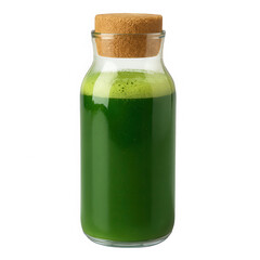 Isolate transparent  A glass bottle of green juice with a cork stopper, PNG die-cut for advertising