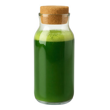 Isolate transparent  A glass bottle of green juice with a cork stopper, PNG die-cut for advertising