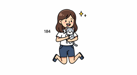 Naklejka premium Joyful Girl in Mid-Air Embrace with a Kitten