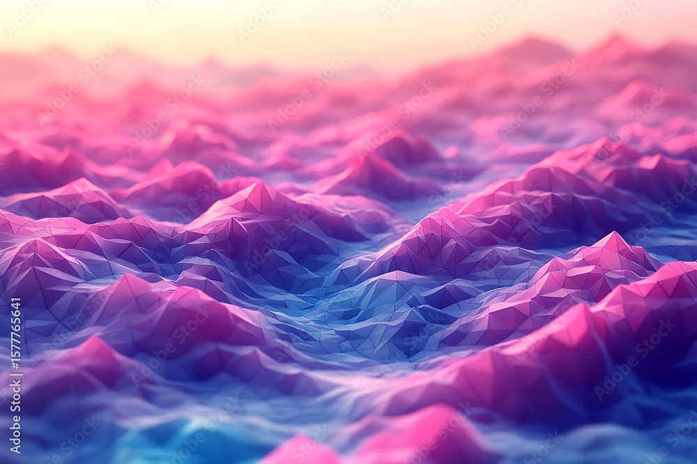Poster a vibrant field of interlocking coral and lavender polygons layered with subtle gradients, forming a