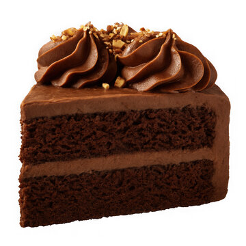 Isolate transparent  A slice of chocolate cake with chocolate frosting and nuts on top, PNG die-cut for advertising