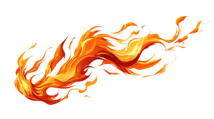 Vivid digital artwork depicts blazing, stylized fire trails in warm orange and yellow hues.