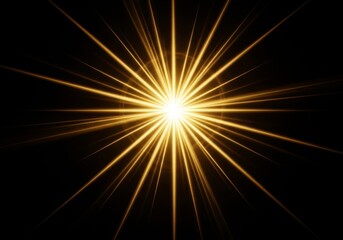 Golden Starburst on Black - Abstract of a radiant golden starburst exploding from a central point against a deep black background. Symbolizing energy, hope, brilliance, power, and enlightenment