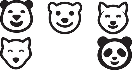Obraz premium panda fox leopard face icon set