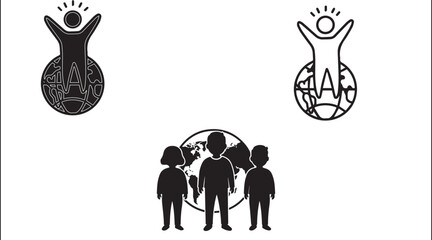 Teenagers Standing in Unity with Globe Silhouette Vector for Global Youth, Diversity, and Peace Design