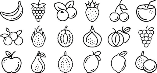 Fruit outline icon set, line icon bundle, editable stroke icon collection