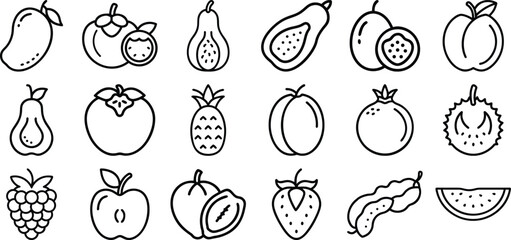 Fruit outline icon set, line icon bundle, editable stroke icon collection