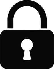 Minimal clean black silhouette icon of a lock on white background...