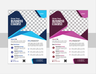 A bundle of 2 templates of different colors a4 flyer template, modern business flyer template,  Business abstract vector template. Brochure design, cover modern layout, annual report, poster,  
