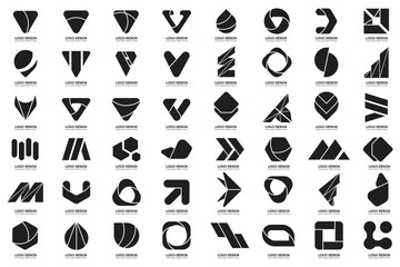 Black and White Modern Shapes Logo's, Tech Logo's, Unique Logo's, Alphabet Logo's.