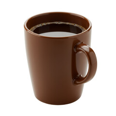 Obraz premium Brown coffee mug filled with dark liquid on white background 