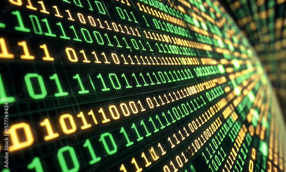 Poster Abstract background with a digital circuit board and binary code. High-tech technology concept. Digital rendering of computer chips, data transfer, 
