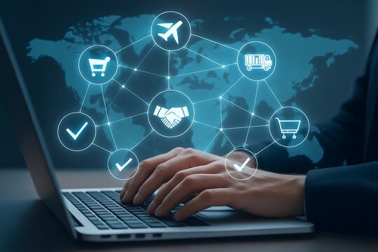 Global logistics and e commerce network connected through technology