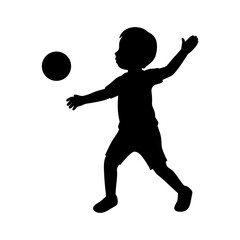 cute boy play boll silhouette vector art.