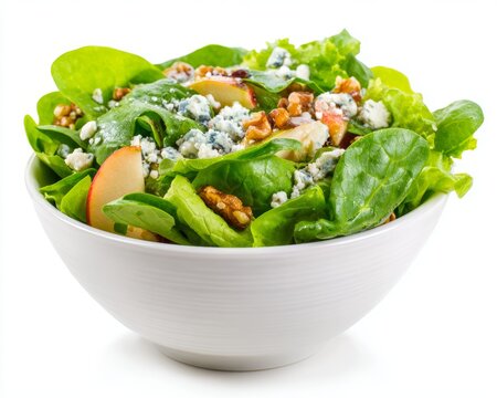 Fresh spinach salad with apples walnuts and blue cheese